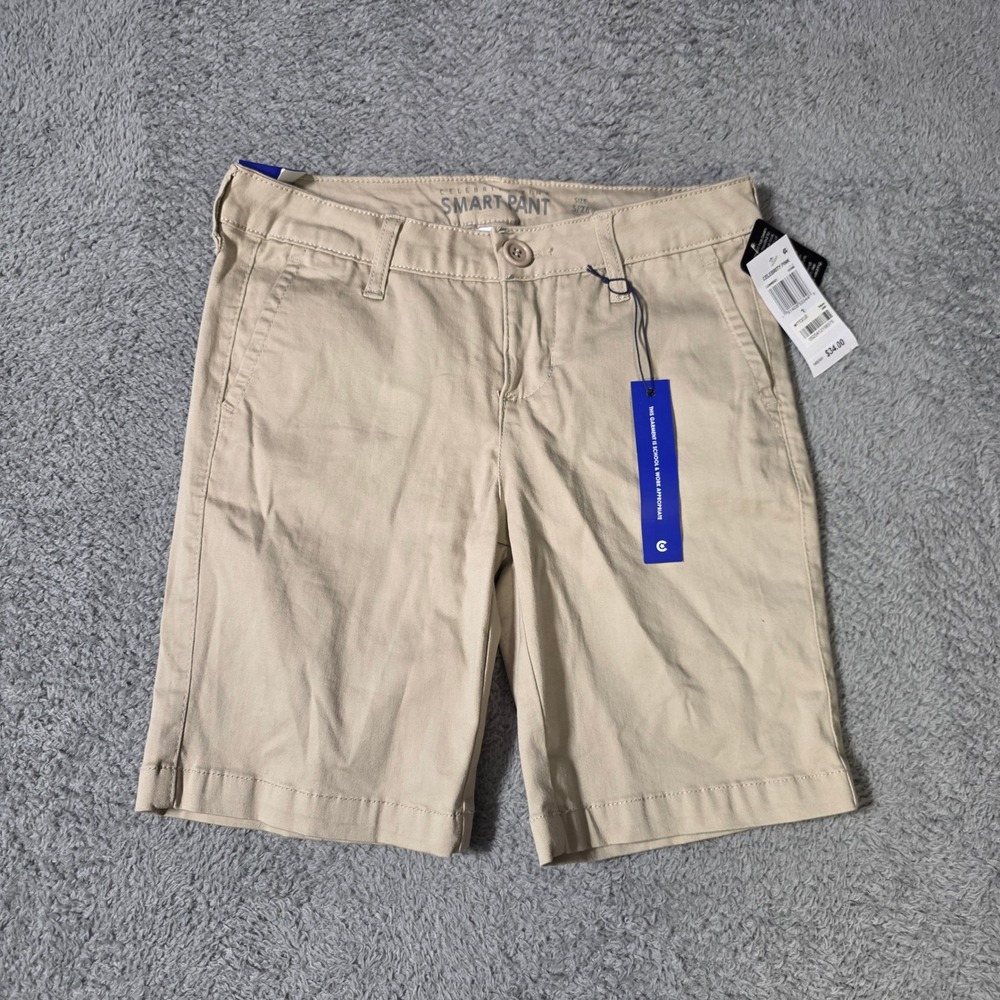Celebrity Pink Womens‎ 3/26 Bermuda Shorts Stone Khaki Smart Pant Chino New